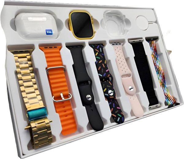 Smartwatch With 7 Plain Color Straps And Airpods